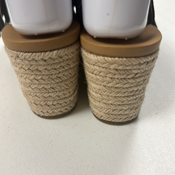 Ugg Womens Camilla Black Suede Bow Front Wedge Peep Toe Espadrille Sz 7 Preppy - Picture 4 of 12